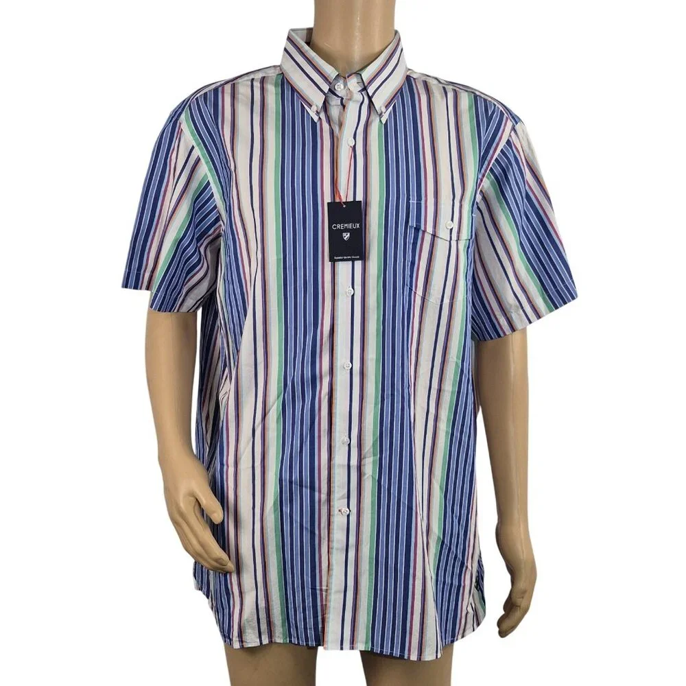 Cremieux Men's Shirt Size XXL Stripes Short Sleeve Button-Up Casual Cotton (56 - Picture 2 of 9